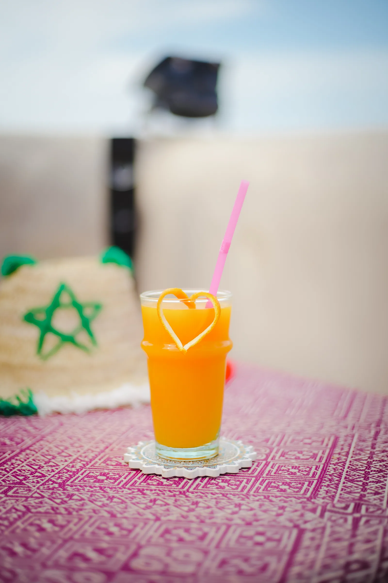 Fresh orange drink served on a terrace